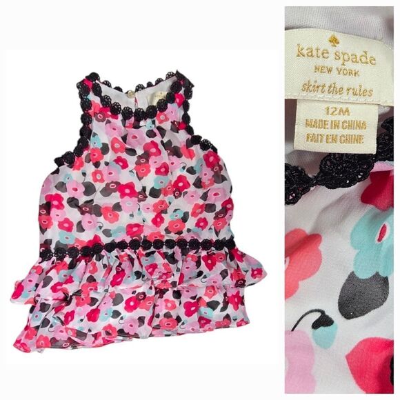Kate Spade Pink Floral Baby Girl Dress 12M Ruffle Chiffon Lace Designer Fashion - Picture 1 of 7